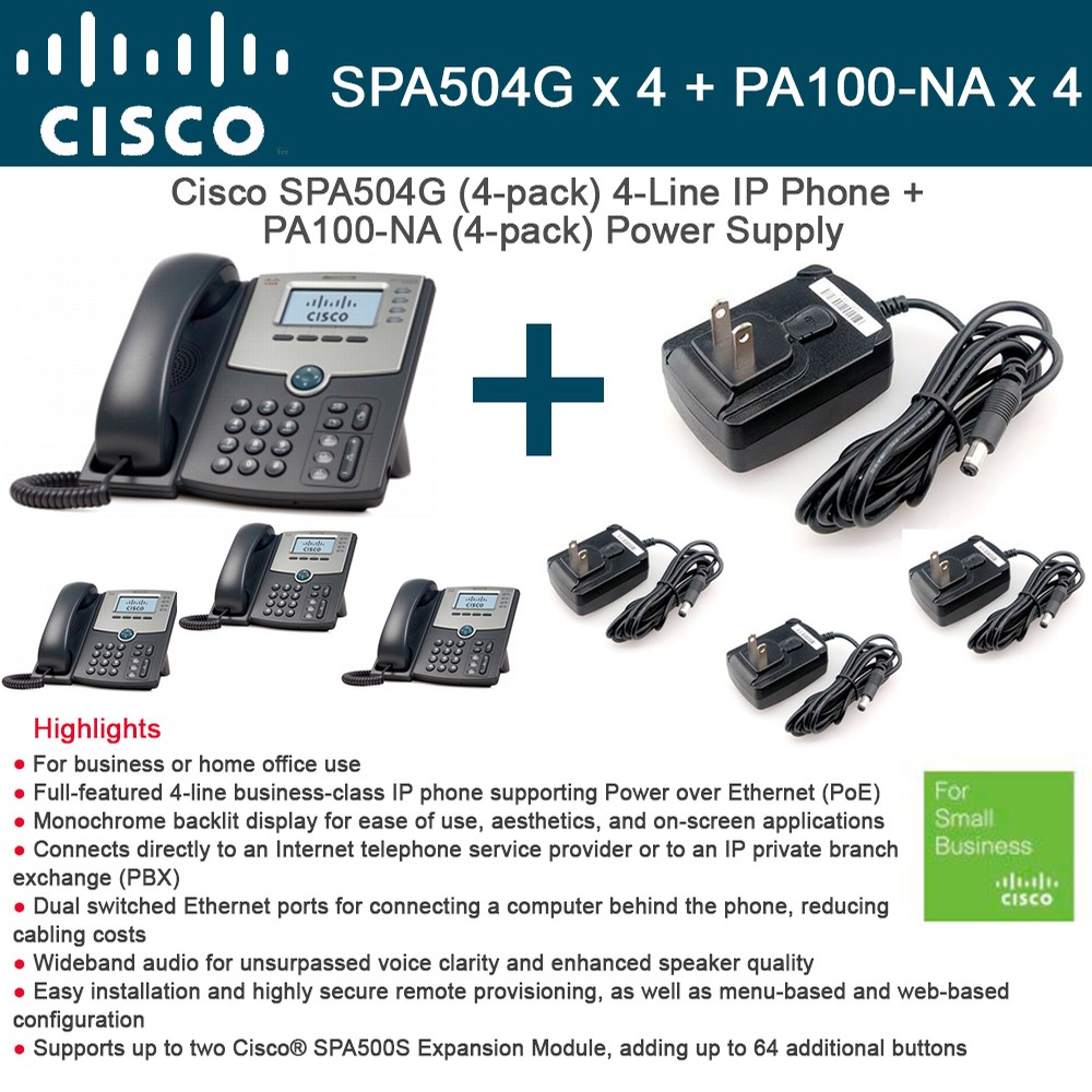 Cisco SPA504G 4Line businessclass IP phone VoIP Phone X 4 + 4 X PA100