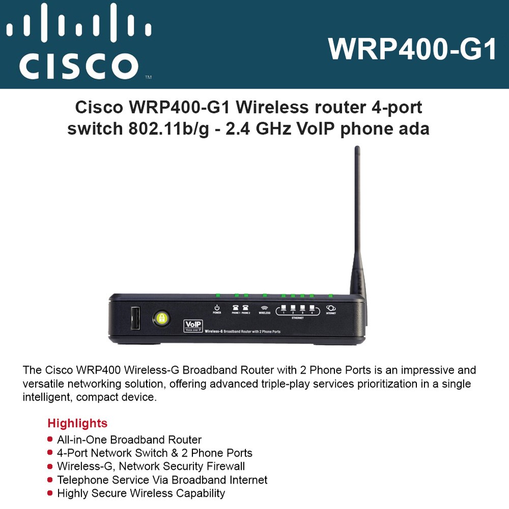 contant geld Officier Cataract Cisco WRP400-G1 Wireless-G Broadband Router with 2 Phone Ports