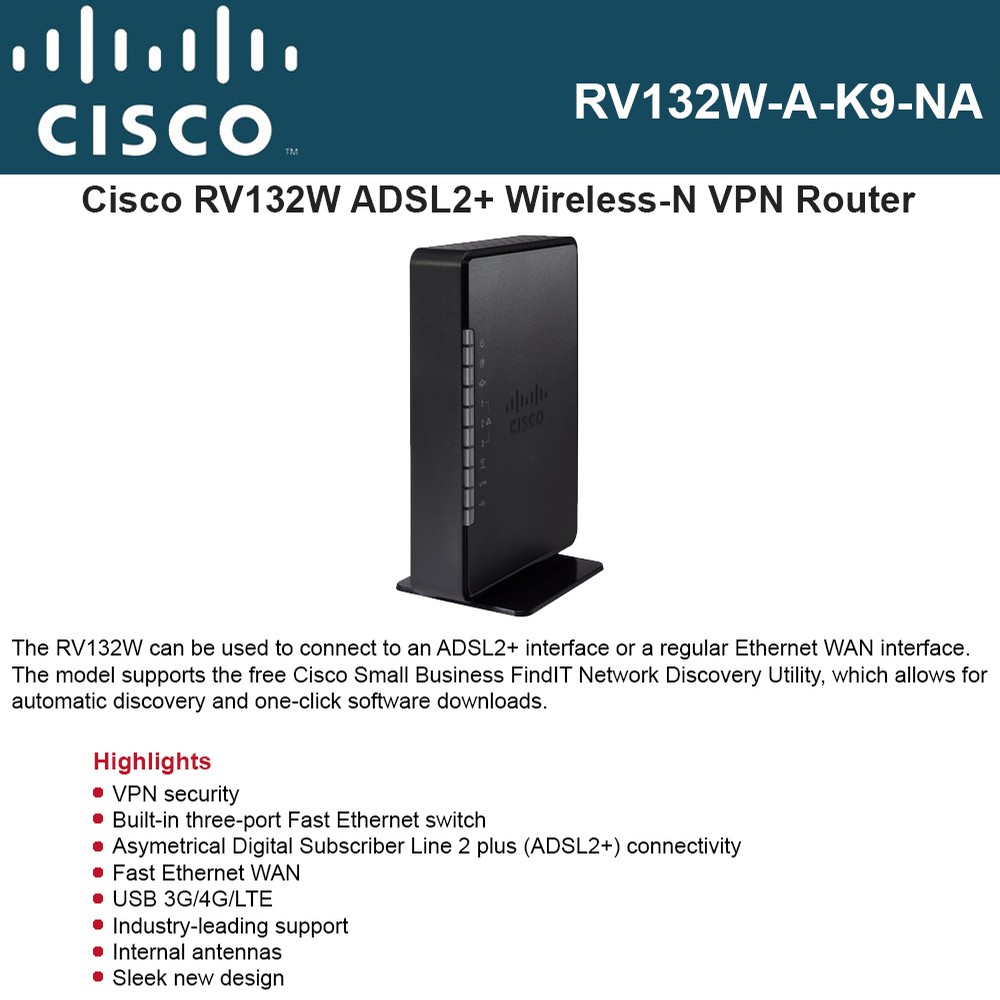 depth Candy Miscellaneous goods Cisco RV132W Wireless-N VPN Router SOHO 2.4GHz IEEE 802.11n 2 Antennas