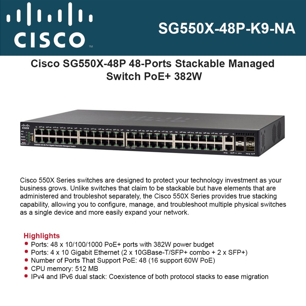 Cisco SG550X Switch SG550X48P 48Ports Stackable Managed Switch PoE+