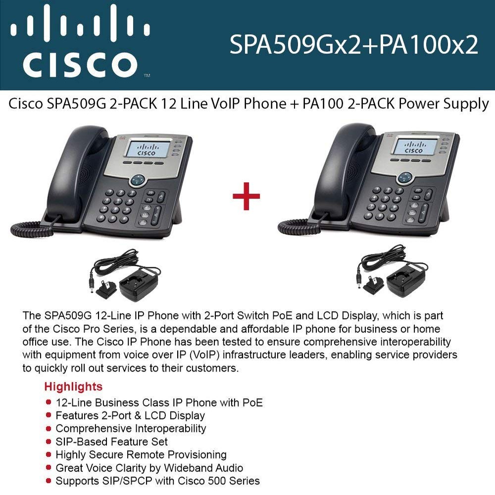 Cisco IP Phone SPA509G 2 units 12Line HD Voice with PA100NA Power Supply