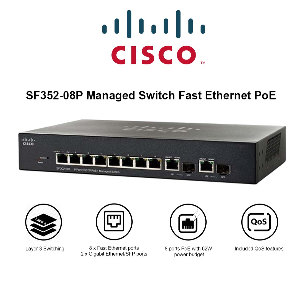 Cisco SF35208P Layer 3 Managed Switch 8Ports Fast with 62W