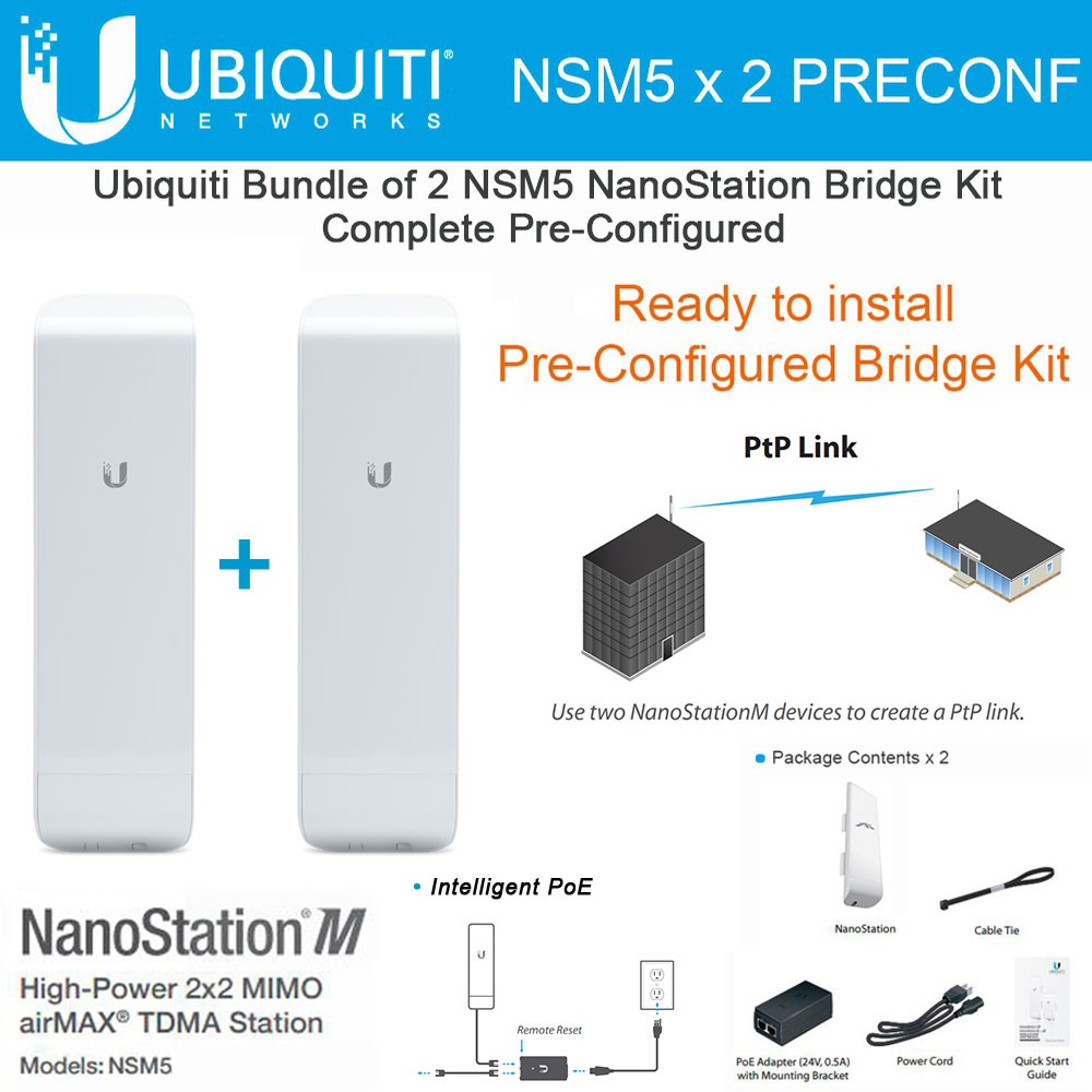 Ubiquiti Networks NanoStation M NSM5 PreConfigured 5GHz Indoor/Outdoor