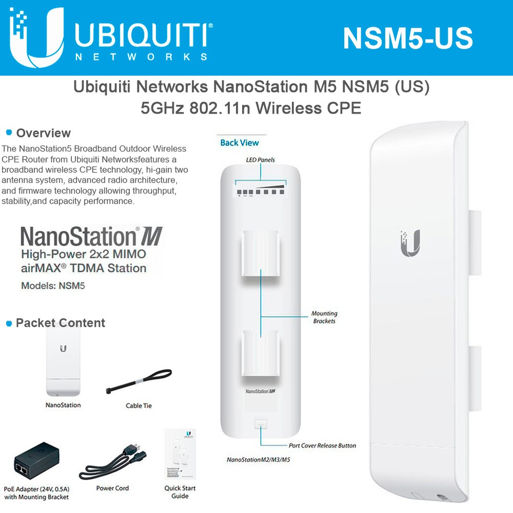 井草快適ショップUbiquiti NanoStation M5 5GHz AirMax, N, 16 DBi Antenna, 27 DBm ...