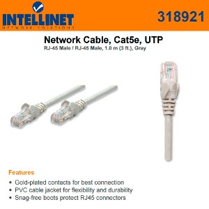 Intellinet 3ft CAT5E UTP Ethernet RJ45 Patch Cable GR