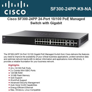 Cisco Small Business SF300-24MP 24-Port 10//100 PoE Managed Switch w// Power Cord